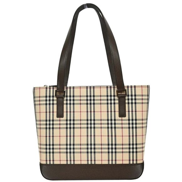 Burberry Beige Canvas Burberry Check Tote Handbag - Picture 2 of 10